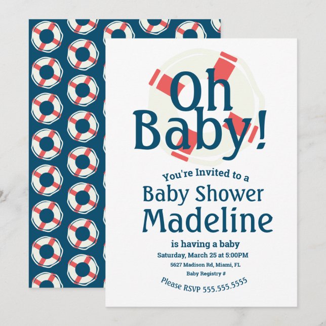 Nautical Baby Shower Åh Baby Ocean Inbjudan (Fram/baksida)