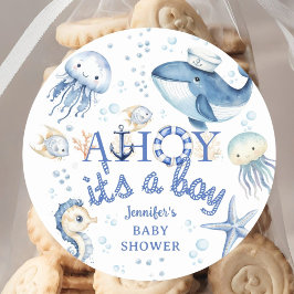 Nautical Baby Shower Ahoy Det är en pojkvän Sailor Runt Klistermärke