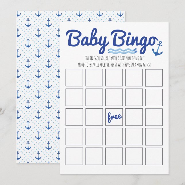 Nautical Baby Shower Bingo Inbjudningar (Fram/baksida)