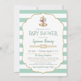 Nautical Baby Shower Blommigt Anchor Mint-Grönt Inbjudningar