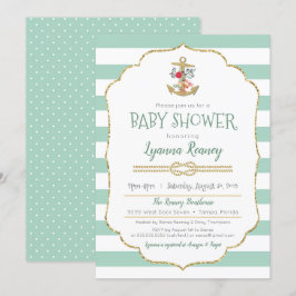 Nautical Baby Shower Blommigt Anchor Mint-Grönt Inbjudningar