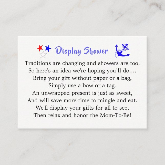 Nautical Baby Shower Boy Sailor Blue Tilläggskort (Framsida)