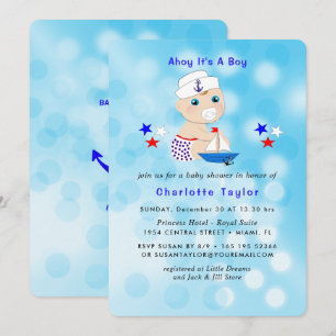 Nautical Baby Shower Boy Sailor Cute Blue Inbjudningar