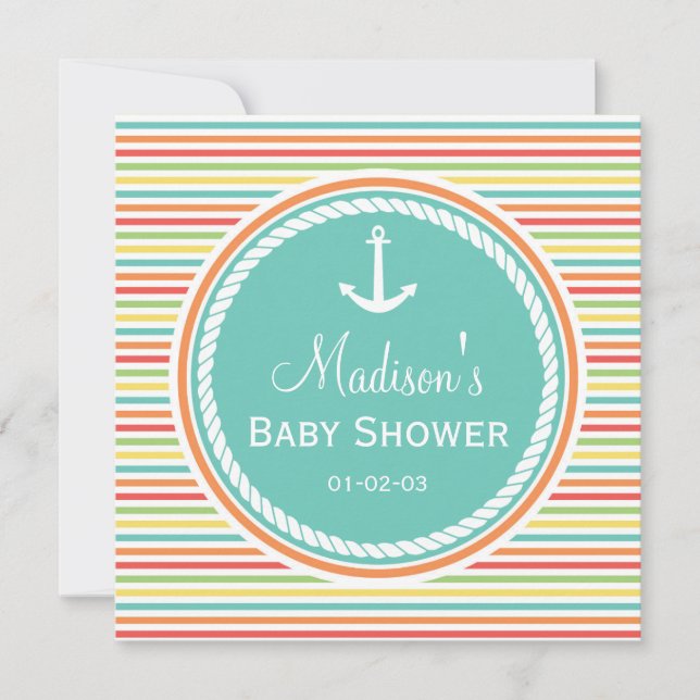 Nautical Baby Shower, Bright Rainbow Rand Inbjudningar (Framsida)