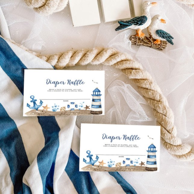Nautical Baby Shower Diaper Raffle Card Anteckningskort (Skapare uppladdad)