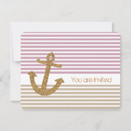 Nautical Baby Shower för guld och Rosa Rand Inbjudningar