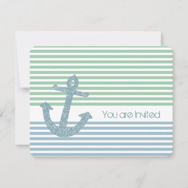 Nautical Baby Shower för Mint och Blue Rand Inbjudningar (Framsida)