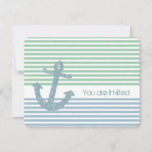 Nautical Baby Shower för Mint och Blue Rand Inbjudningar
