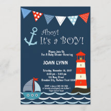 Nautical Baby Shower-inbjudan, Ahoy, det är en poj
