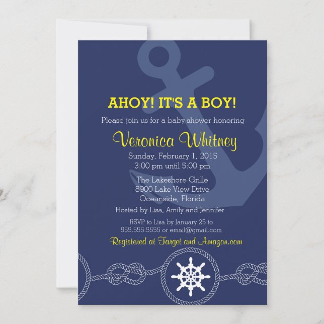 Nautical Baby Shower-inbjudan, Ahoy! En pojke! Inbjudningar (Framsida)