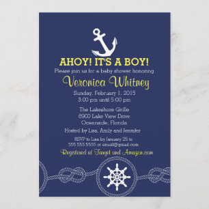 Nautical Baby Shower Inbjudan, Ahoy! Seglar Inbjudningar