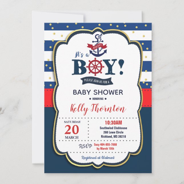 Nautical Baby Shower-inbjudan Boy Inbjudningar (Framsida)