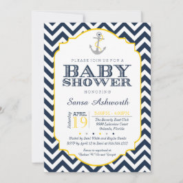 Nautical Baby Shower-inbjudan, Chevron-gult Inbjudningar