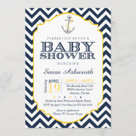 Nautical Baby Shower-inbjudan, Chevron-gult Inbjudningar