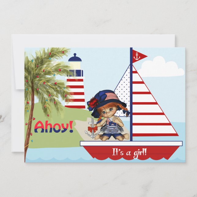 Nautical Baby Shower-inbjudan för flicka Inbjudningar (Framsida)