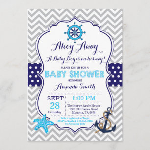 Nautical Baby Shower-inbjudan, marinblått Grått Inbjudningar