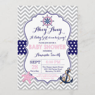 Nautical Baby Shower-inbjudan, marinens Rosa Grått Inbjudningar
