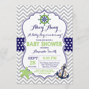 Nautical Baby Shower Inbjudan Navy Grönt Grått