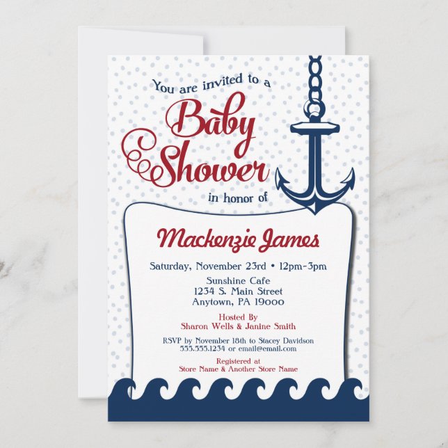 Nautical Baby Shower-inbjudan Retro Navy Red Inbjudningar (Framsida)