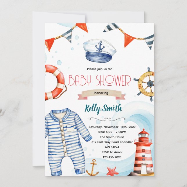 Nautical baby shower invitation inbjudningar (Framsida)