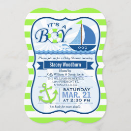Nautical Baby Shower, limgrön och blå Inbjudningar