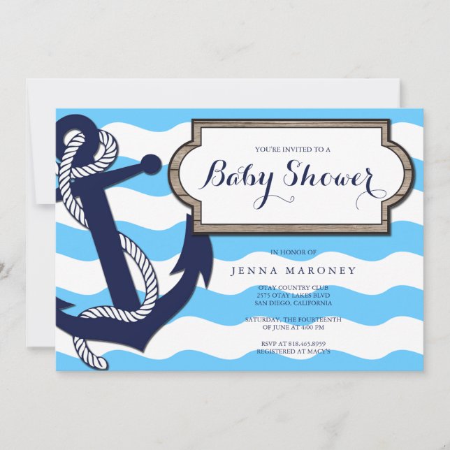 Nautical Baby Shower med ankarinbjudan Inbjudningar (Framsida)