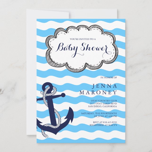 Nautical Baby Shower med ankarinbjudan Inbjudningar (Framsida)