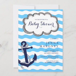 Nautical Baby Shower med ankarinbjudan Inbjudningar