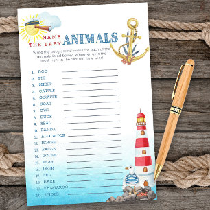 Nautical Baby Shower Namn i Baby djur-spelet