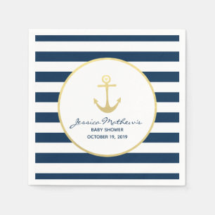 Nautical Baby Shower Navy Guld Anchor Pappersservett