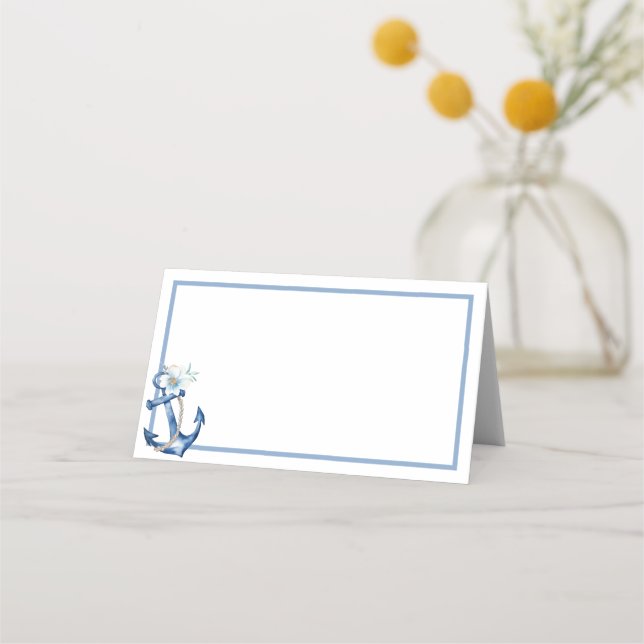 Nautical Baby Shower Place Card | Blå vattenfärg Placeringskort (Framsida)