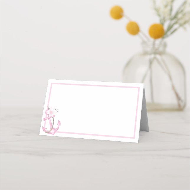 Nautical Baby Shower Place Card | Rosa vattenfärg Placeringskort (Framsida)