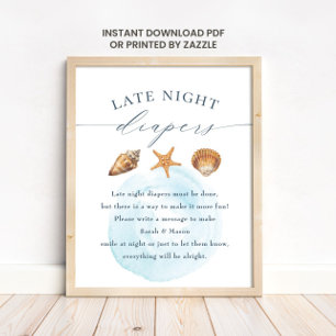 Nautical Baby Shower "Sena Nattliga Blöjor" Skylt