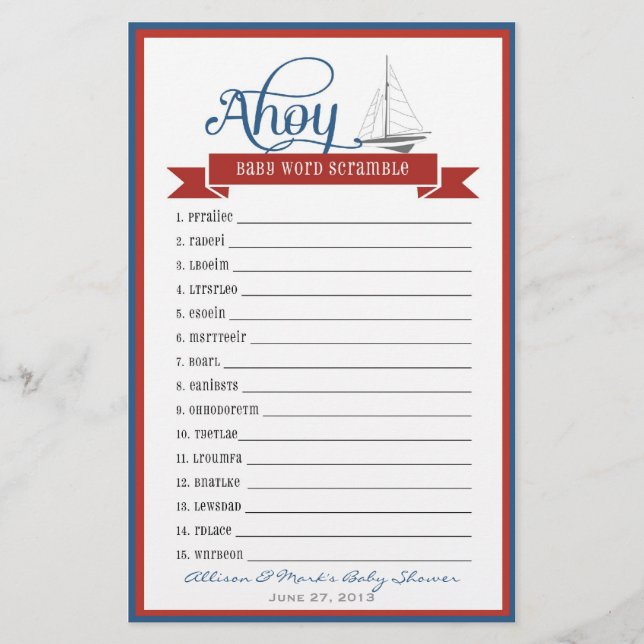 Nautical Baby Shower-spel - Baby Ord-skandal (Framsida)