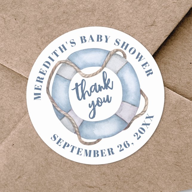 Nautical Baby Shower Tack Runt Klistermärke (Nautical Baby Shower Thank You Classic Round Sticker )