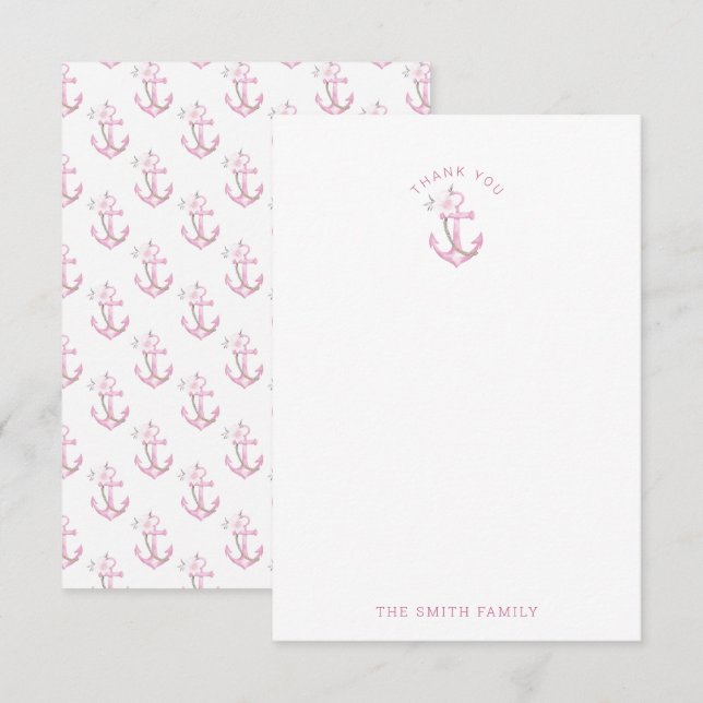 Nautical Baby Shower - tackkort | Rosa Waterco Tack Kort (Fram/baksida)