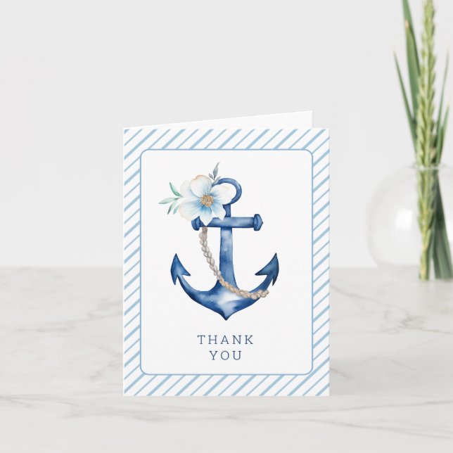 Nautical Baby Shower - tackkort | Vattenfärg F (Framsida)