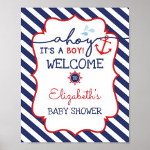 Nautical Baby Shower Välkomstskyltsnr Röd dekan fö