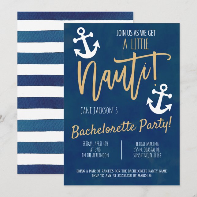 Nautical Bachelorette Party Inbjudan (Fram/baksida)