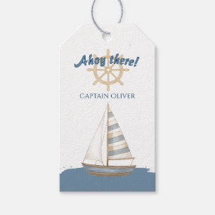 Nautical Barnkalas Marinblå och vit båt Presentetikett