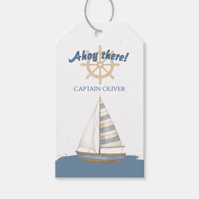 Nautical Barnkalas | Marinblå och vit båt Presentetikett (Framsidan)