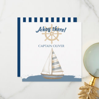 Nautical Barnkalas | Marinblå och vit båt Tack Kort