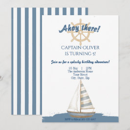 Nautical Barns födelsedag | Blått och vitt fartyg Inbjudningar