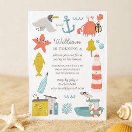 Nautical barns födelsedag party. Havsdjur. Boy Inbjudningar