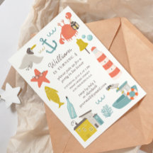 Nautical barns födelsedag party. Strändjur i havet