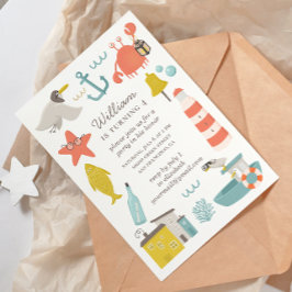 Nautical barns födelsedag party. Strändjur i havet Inbjudningar