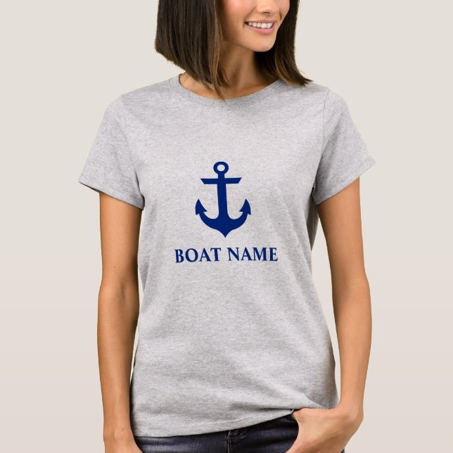 Nautical Båt Namn Ankar Grå W Tee (Framsida)