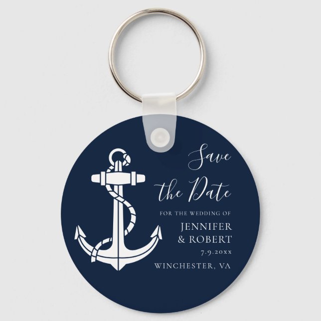 Nautical båtankare bröllop Save the Date Nyckelring (Framsida)