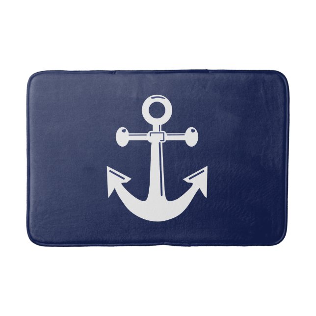 Nautical Bath Mat Navy Blue and White Anchor Badrumsmatta (Framsidan)