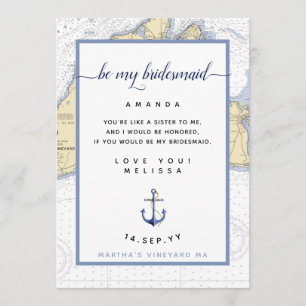 Nautical BE My Bridesmaid Martha's Vineyard Inbjudningar